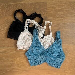 Aerie Lace Bralette Trio - Black, Cream, Blue